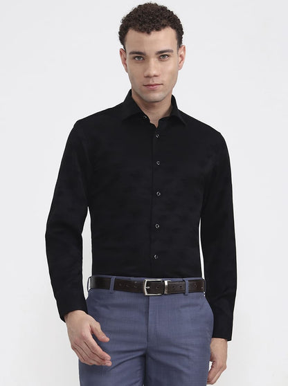Black Printed Slim Fit Formal Shirt | JadeBlue Super Luxe