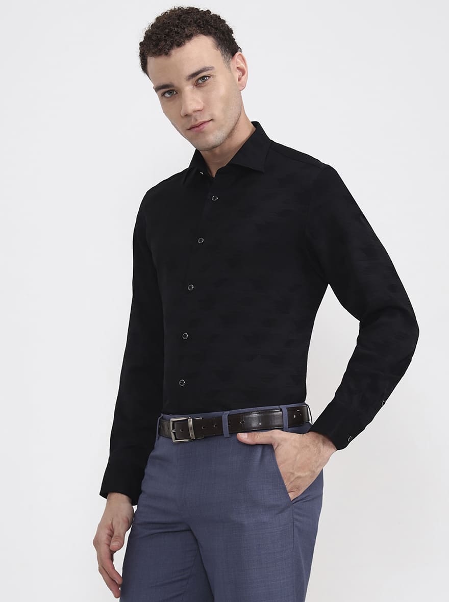 Black Printed Slim Fit Formal Shirt | JadeBlue Super Luxe