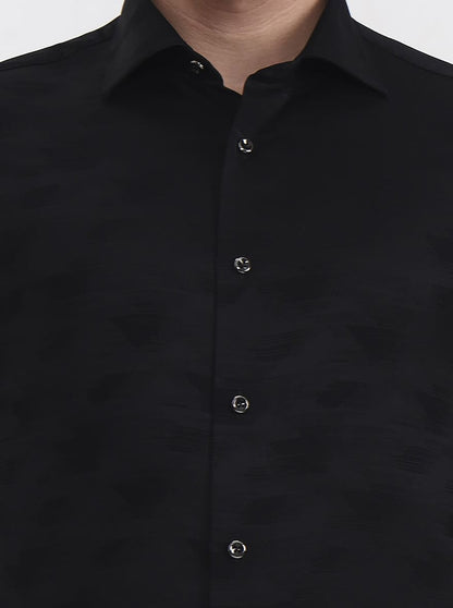 Black Printed Slim Fit Formal Shirt | JadeBlue Super Luxe