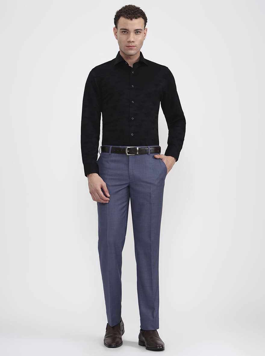 Black Printed Slim Fit Formal Shirt | JadeBlue Super Luxe
