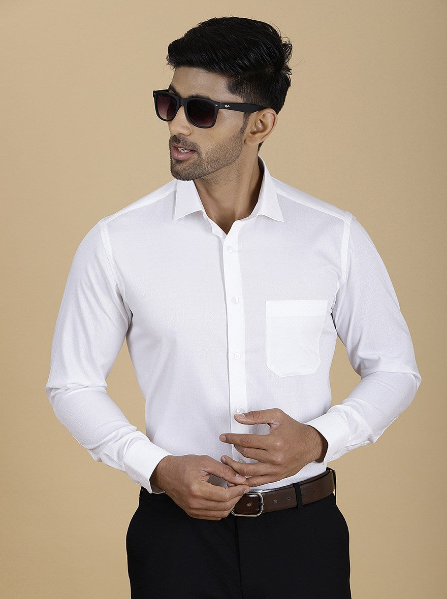 White Solid Slim Fit Formal Shirt | Metal