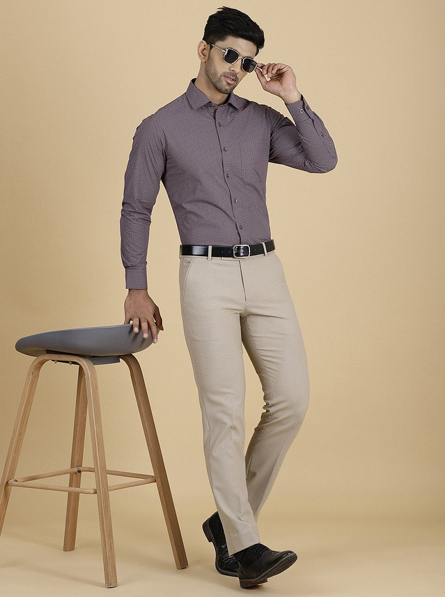 Maroon Printed Slim Fit Formal Shirt | Greenfibre