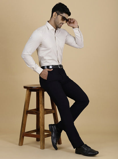 Beige Checked Slim Fit Formal Shirt | Metal