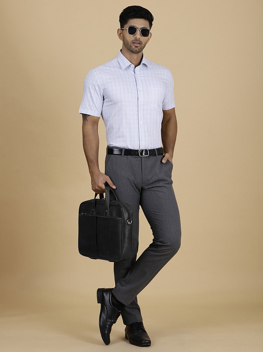 Light Blue Checked Regular Fit Formal Shirt | JadeBlue