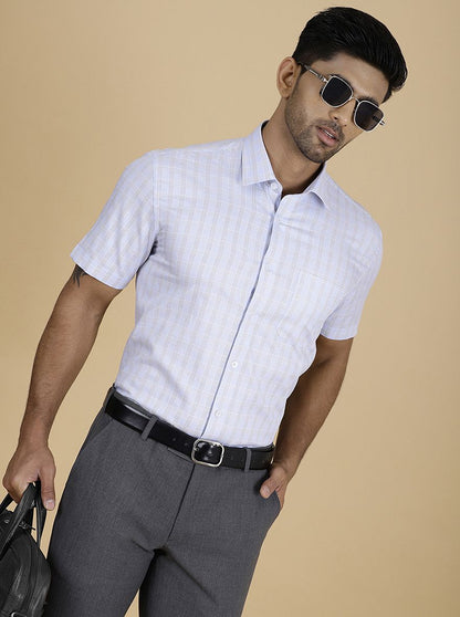 Light Blue Checked Regular Fit Formal Shirt | JadeBlue
