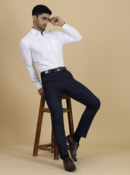 White Striped Slim Fit Formal Shirt | JadeBlue
