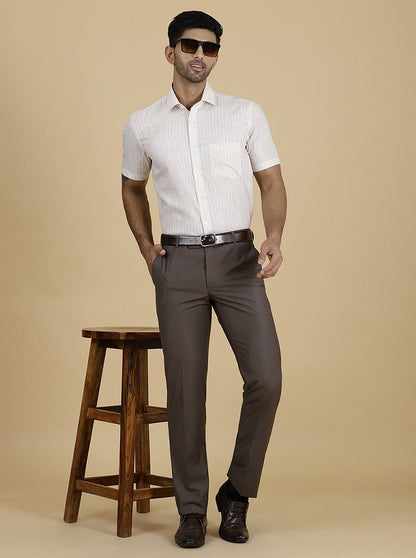 Brown Solid Slim Fit Formal Trouser | Metal