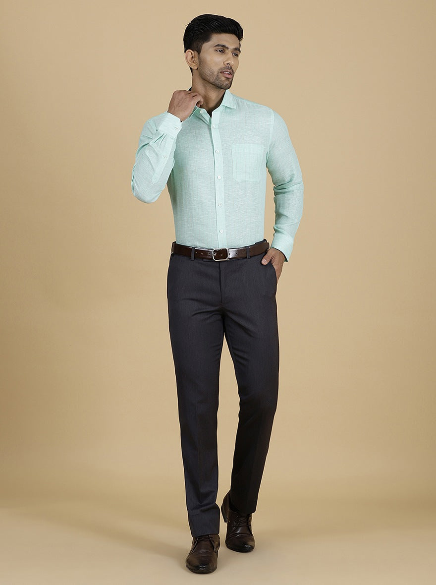 Dark Grey Solid Slim Fit Formal Trouser | Metal