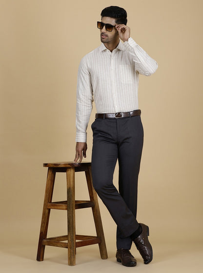 Beige Striped Regular Fit Formal Shirt | JadeBlue