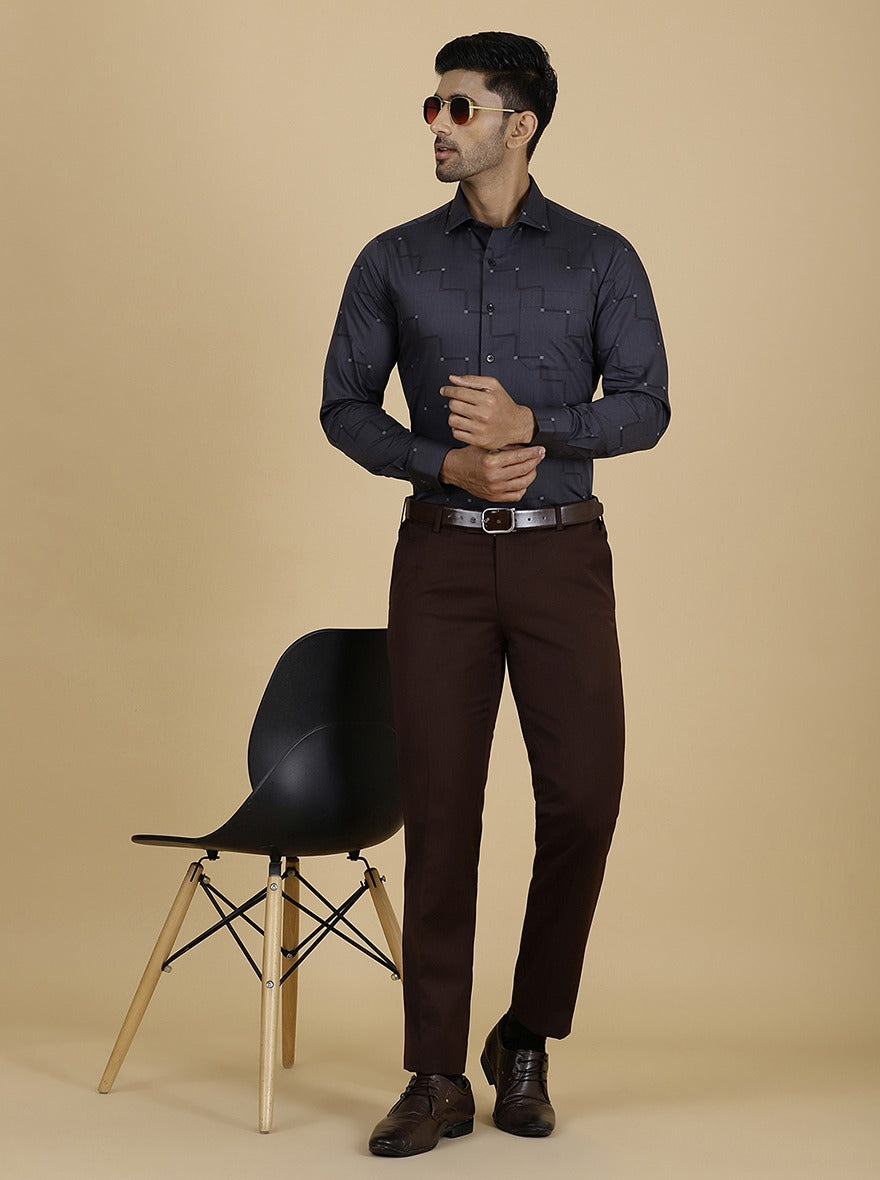 Brown Solid Slim Fit Formal Trouser | Metal