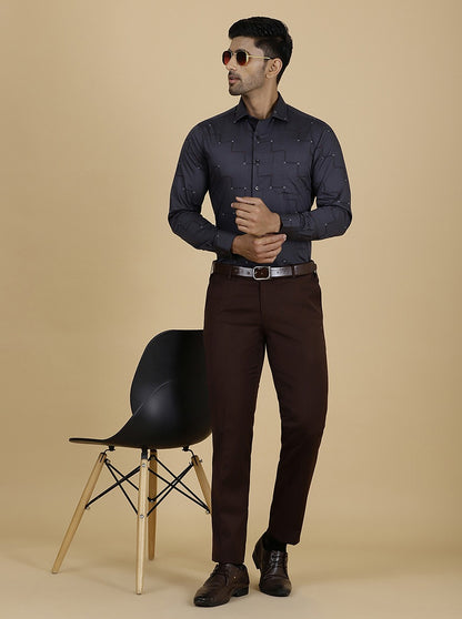 Brown Solid Slim Fit Formal Trouser | Metal