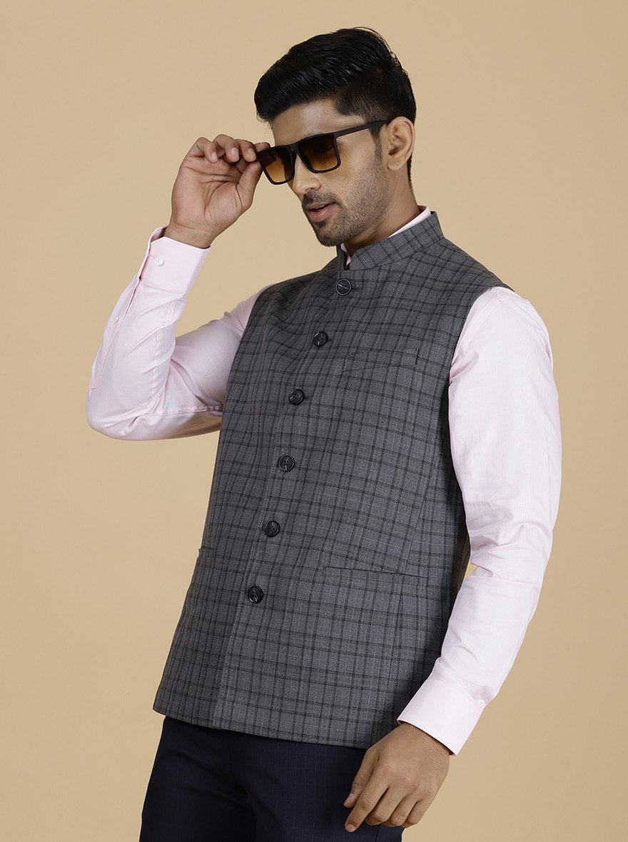 Grey Checked Regular Fit Modi Jacket | JadeBlue