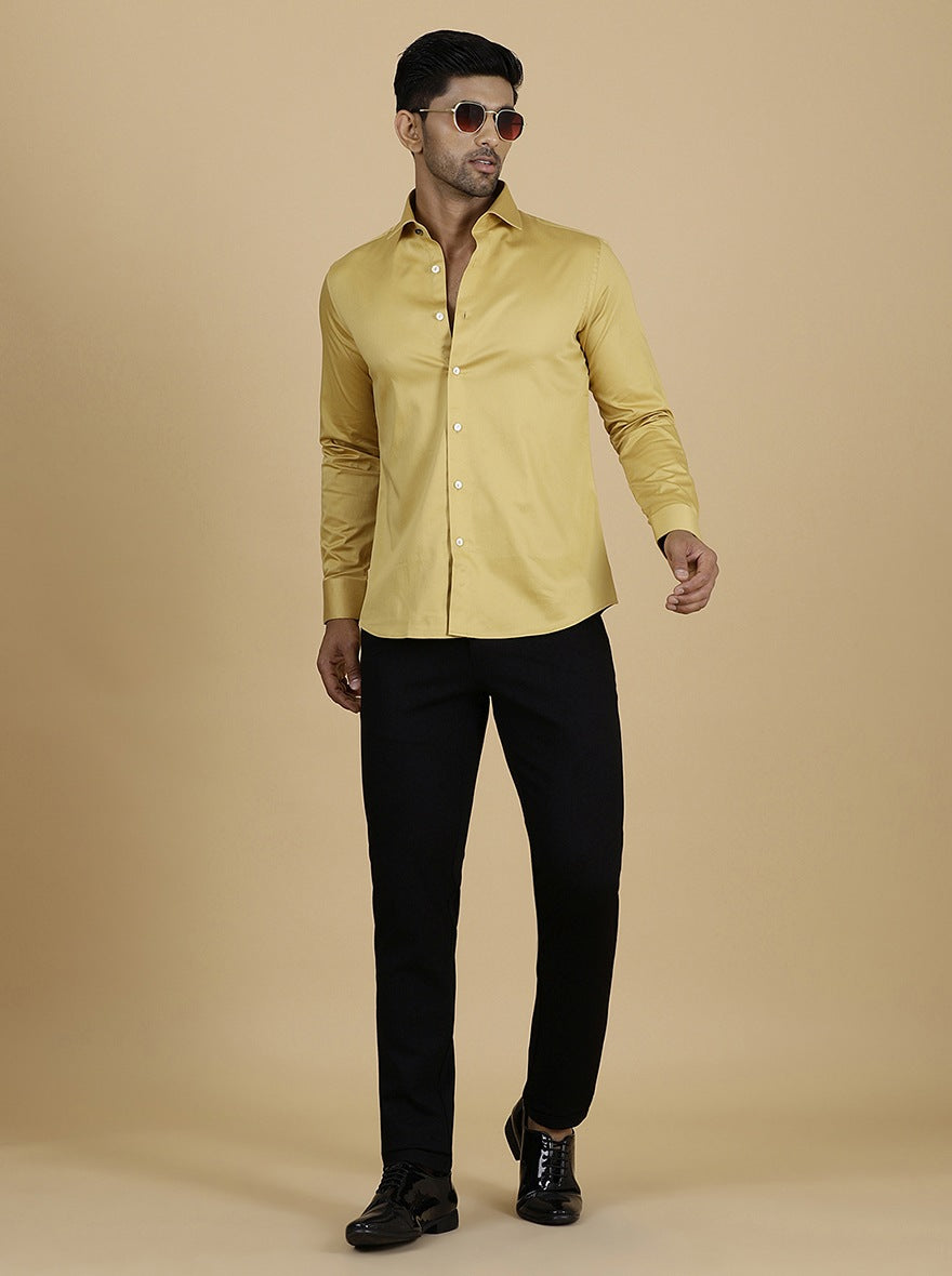 Golden Solid Slim Fit Party Wear Shirt | Wyre
