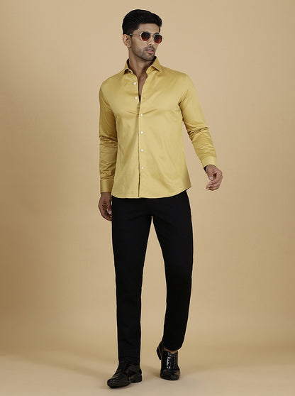 Golden Solid Slim Fit Party Wear Shirt | Wyre