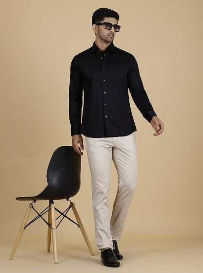Black Solid Slim Fit Party Wear Shirt | Wyre