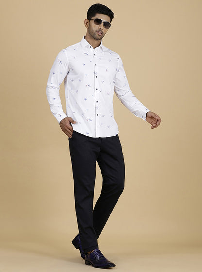 White Printed Slim Fit Party Wear Shirt | Wyre