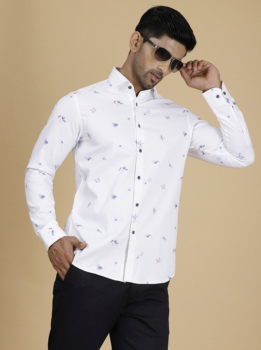 White Printed Slim Fit Party Wear Shirt | Wyre