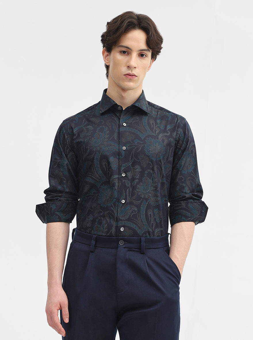 Peacock Printed Slim Fit Formal Shirt | JadeBlue Super Luxe
