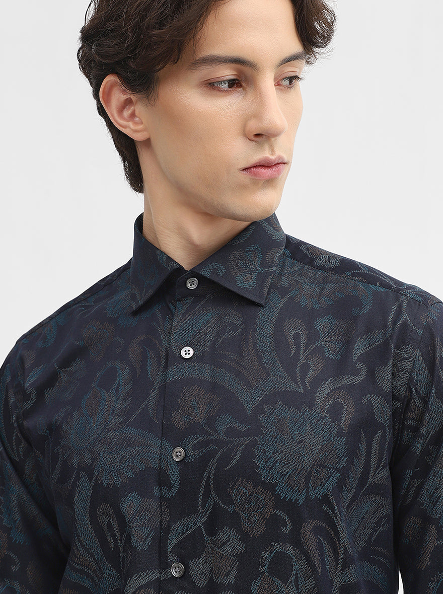 Peacock Printed Slim Fit Formal Shirt | JadeBlue Super Luxe