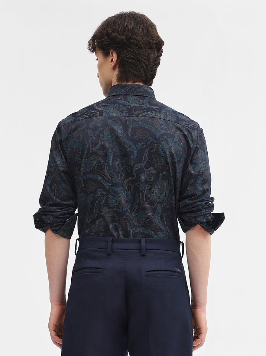 Peacock Printed Slim Fit Formal Shirt | JadeBlue Super Luxe