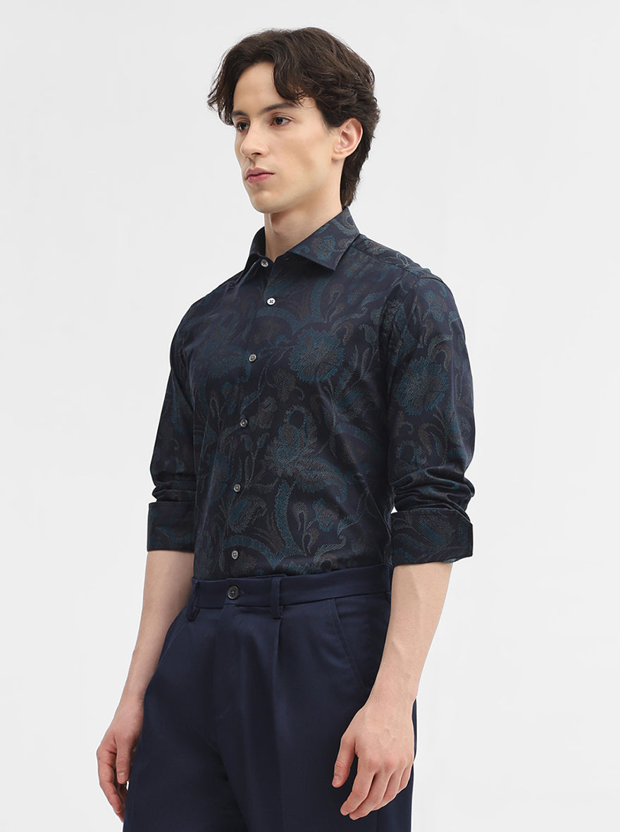Peacock Printed Slim Fit Formal Shirt | JadeBlue Super Luxe