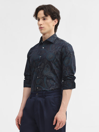 Peacock Printed Slim Fit Formal Shirt | JadeBlue Super Luxe