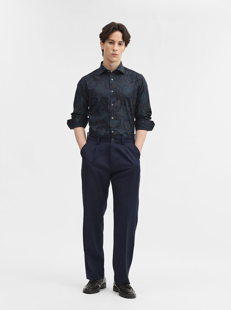 Peacock Printed Slim Fit Formal Shirt | JadeBlue Super Luxe