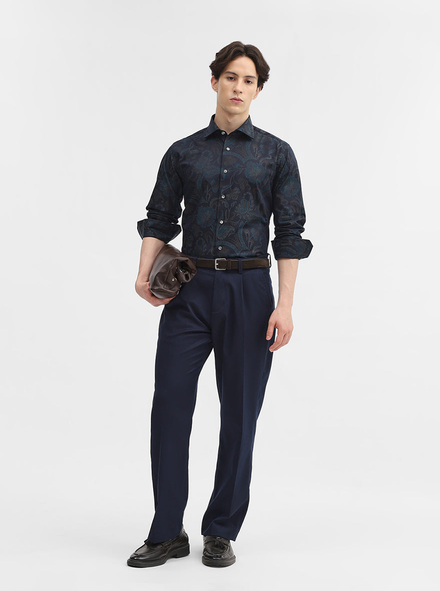 Peacock Printed Slim Fit Formal Shirt | JadeBlue Super Luxe