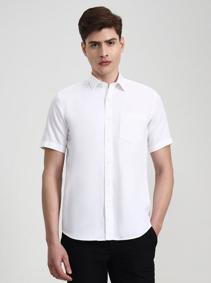 White Solid Tailored Fit Semi Casual Shirt | JadeBlue