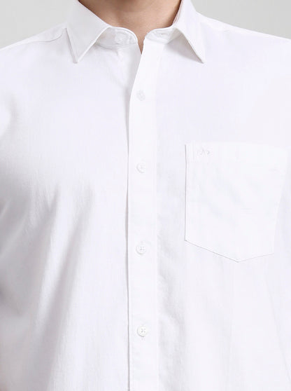 White Solid Tailored Fit Semi Casual Shirt | JadeBlue