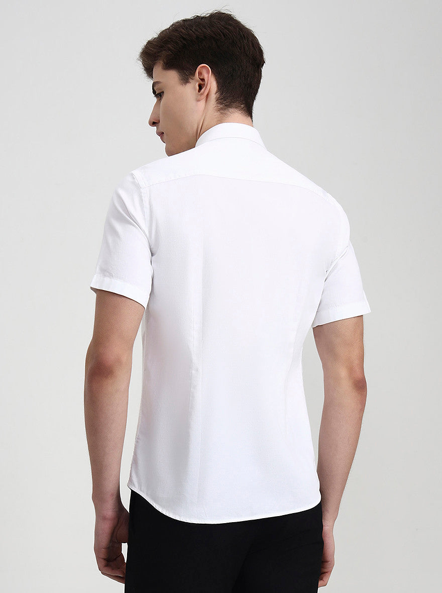 White Solid Tailored Fit Semi Casual Shirt | JadeBlue