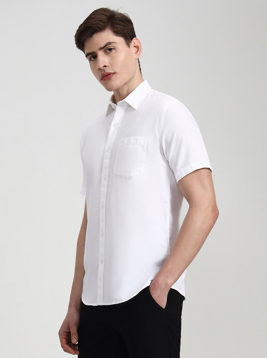 White Solid Tailored Fit Semi Casual Shirt | JadeBlue