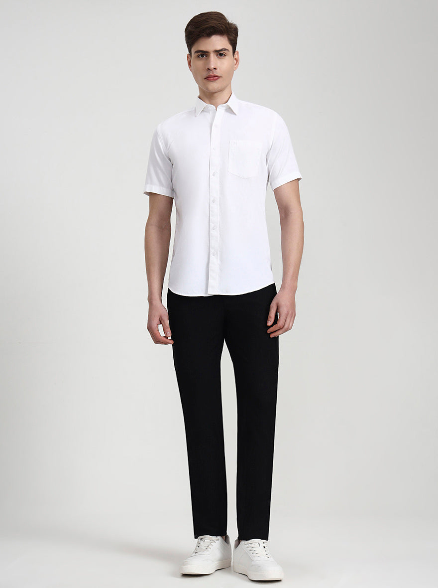 White Solid Tailored Fit Semi Casual Shirt | JadeBlue