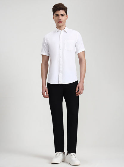 White Solid Tailored Fit Semi Casual Shirt | JadeBlue