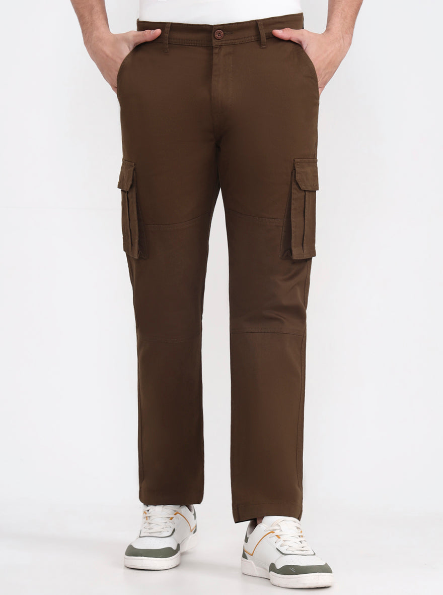 Brown Solid Slim Fit Cargo Pant | Greenfibre