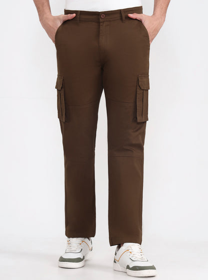 Brown Solid Slim Fit Cargo Pant | Greenfibre