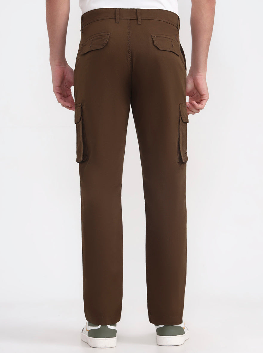 Brown Solid Slim Fit Cargo Pant | Greenfibre