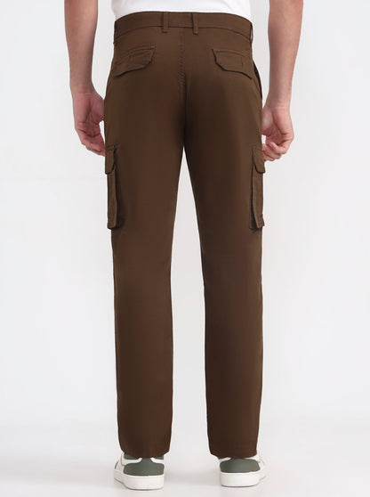 Brown Solid Slim Fit Cargo Pant | Greenfibre
