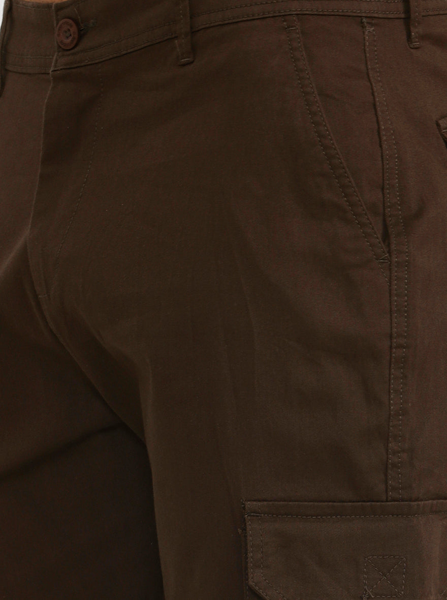 Brown Solid Slim Fit Cargo Pant | Greenfibre