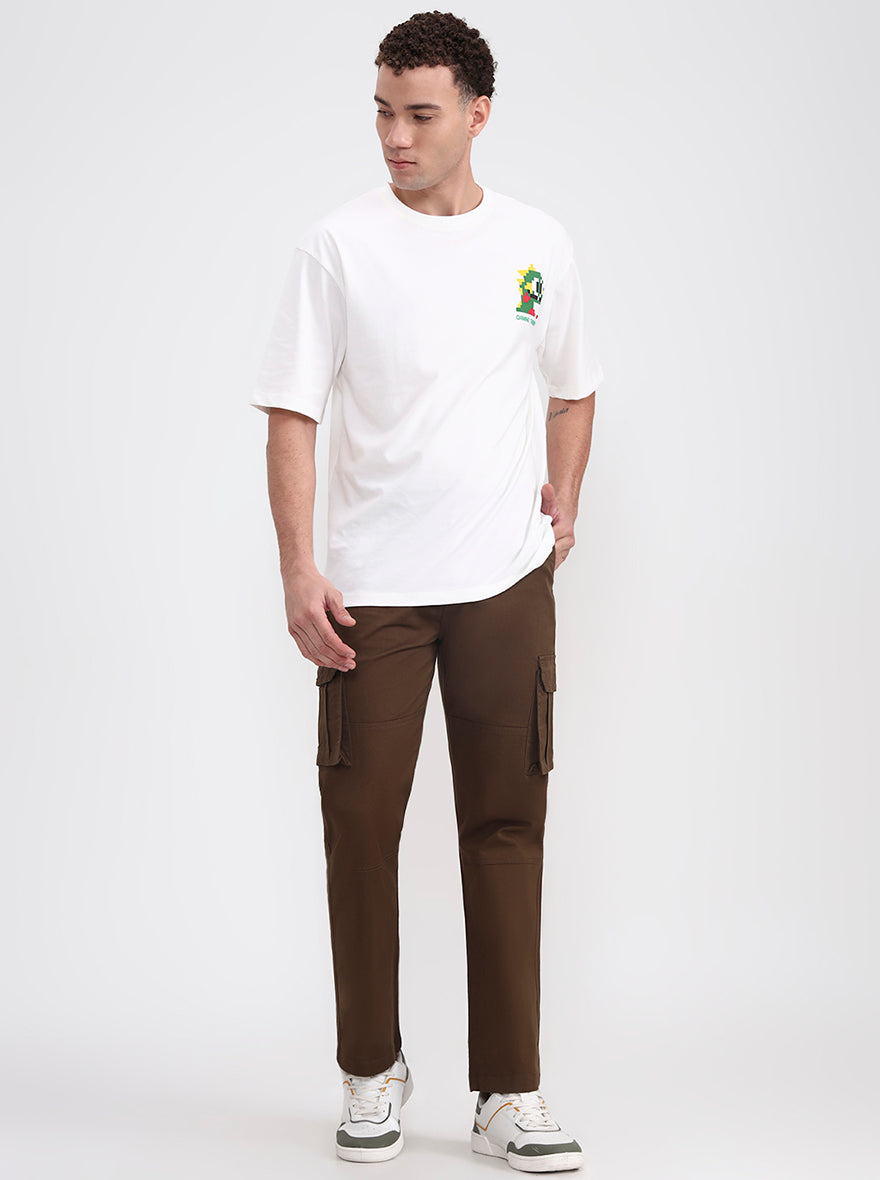Brown Solid Slim Fit Cargo Pant | Greenfibre