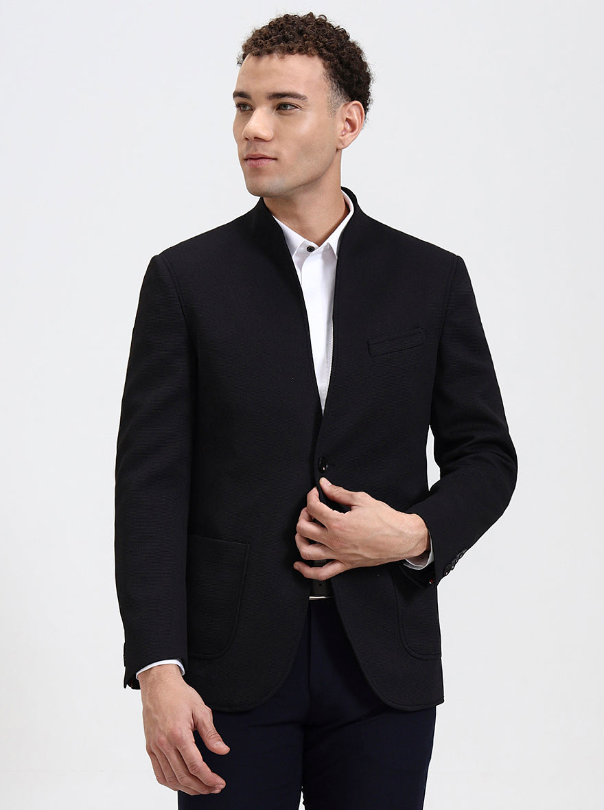 Black Solid Regular Fit Blazer | JB Studio
