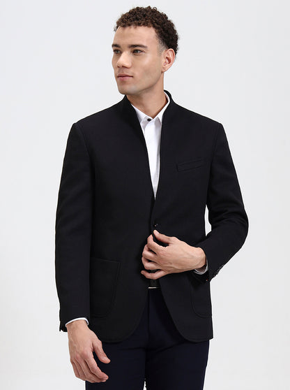 Black Solid Regular Fit Blazer | JB Studio