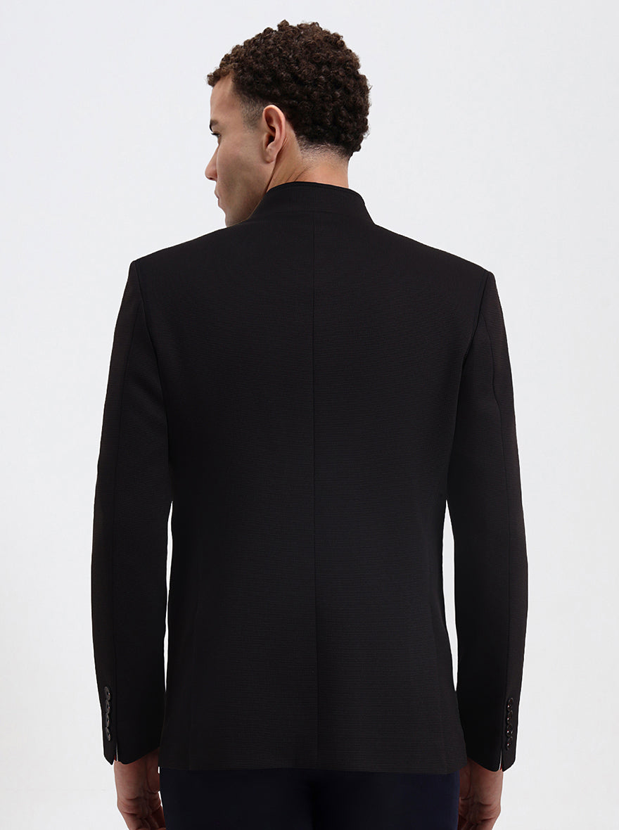 Black Solid Regular Fit Blazer | JB Studio