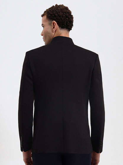Black Solid Regular Fit Blazer | JB Studio
