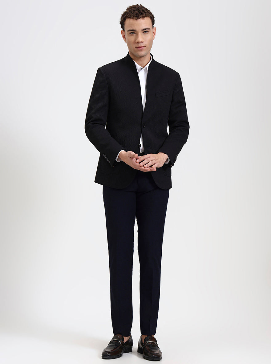 Black Solid Regular Fit Blazer | JB Studio