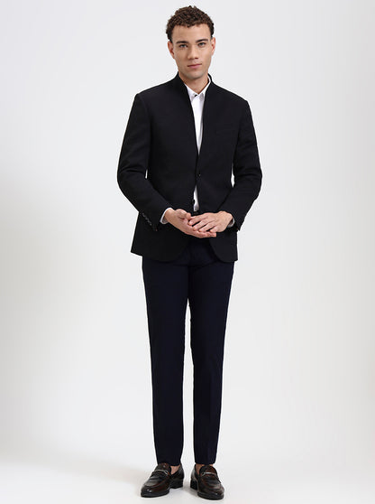 Black Solid Regular Fit Blazer | JB Studio