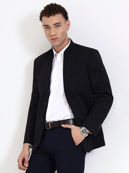 Black Solid Regular Fit Blazer | JB Studio