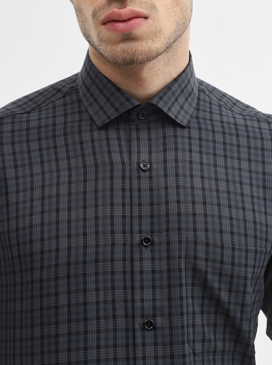 Blue Checked Slim Fit Formal Shirt | Greenfibre