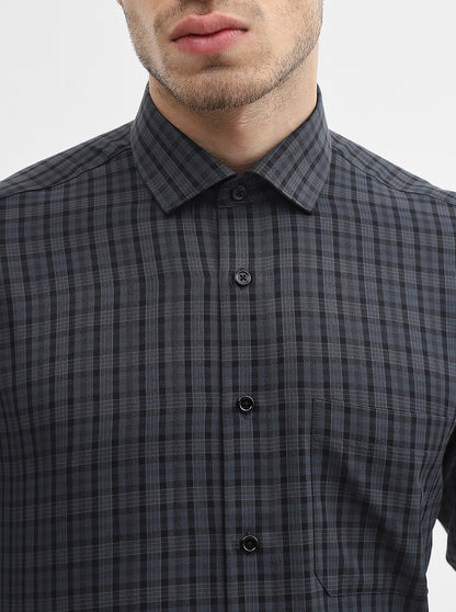 Blue Checked Slim Fit Formal Shirt | Greenfibre