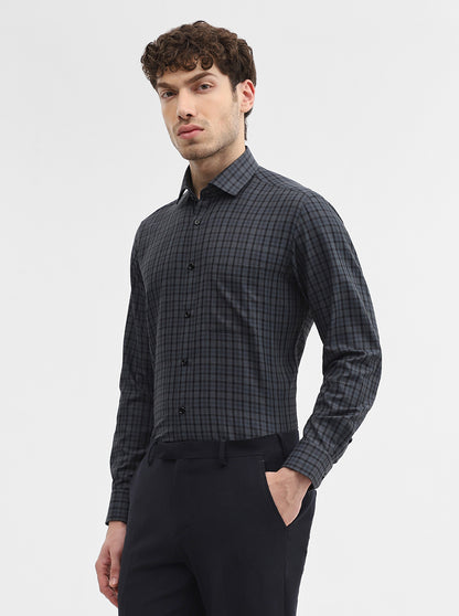 Blue Checked Slim Fit Formal Shirt | Greenfibre